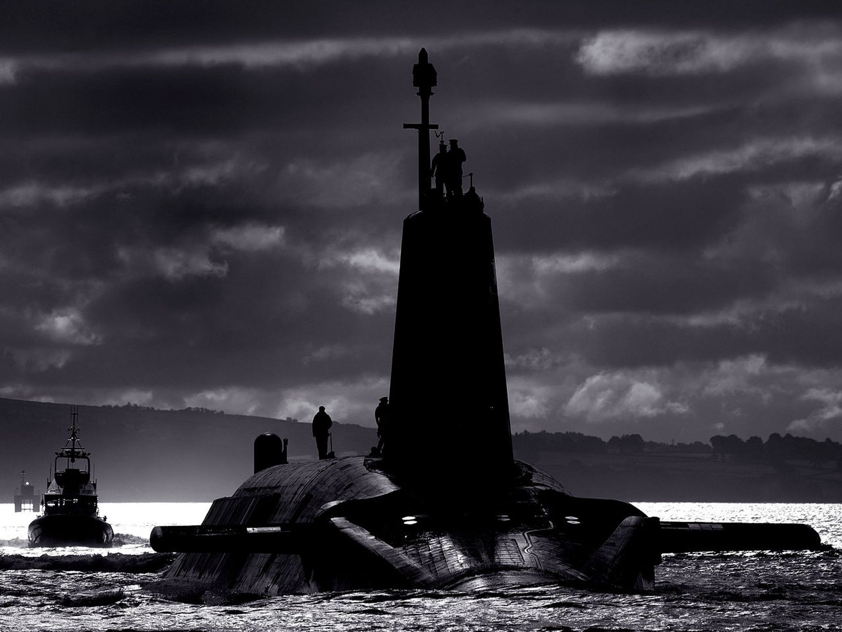 The Royal Navy's Vanguard-class submarine HMS Vengeance — which carries the Trident ballistic missile, the UK's nuclear deterrent — returning to HM Naval Base Clyde in 2007.