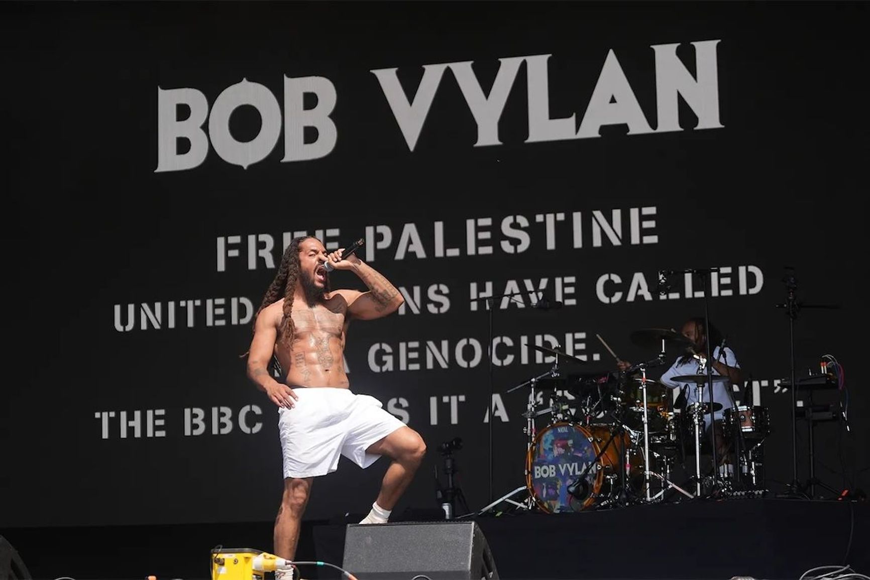 Bob Vylan performing at Glastonbury 2025.