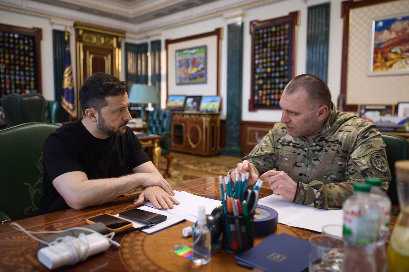 SBU head Vasyl Malyuk reports the results of Operation Spiderweb to Ukrainian President Volodymyr Zelensky. 
